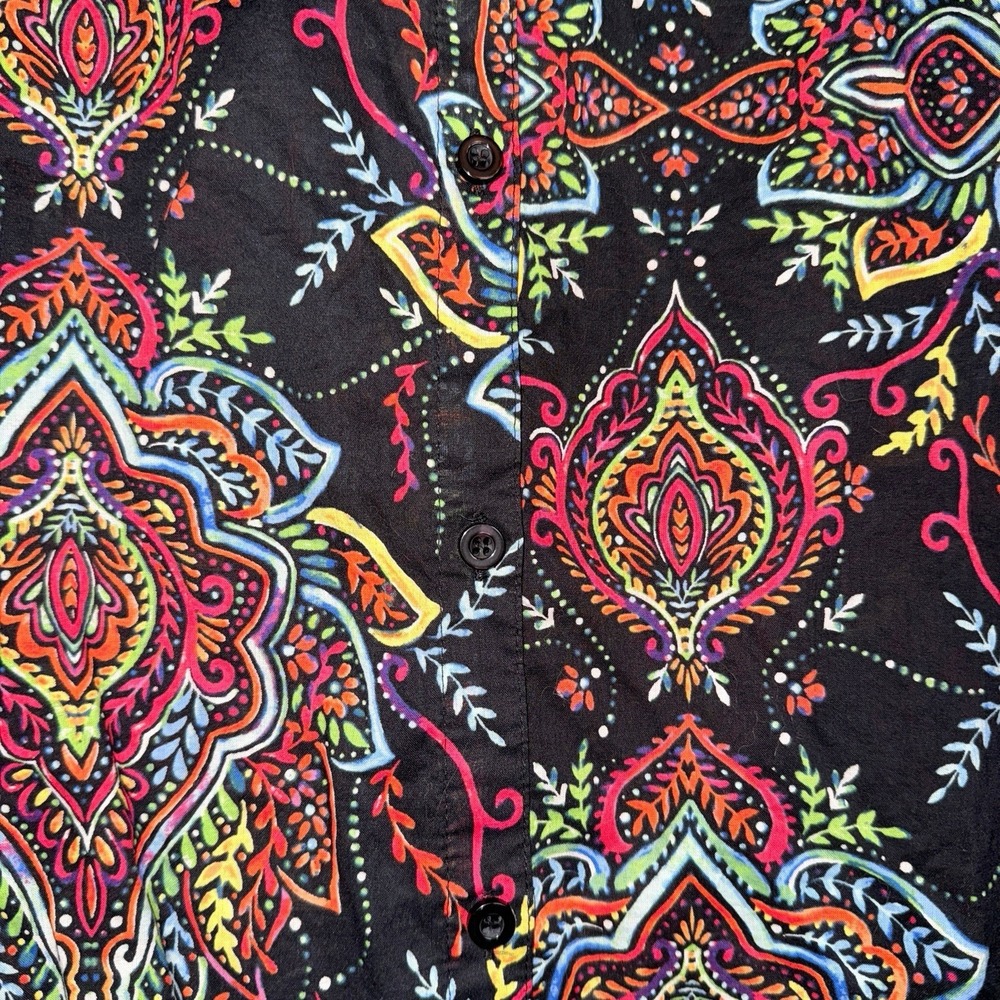 Soho Jeans Boho Paisley V-Neck Blouse XL Vibrant Festival Roll-Tab Top - Picture 8 of 9